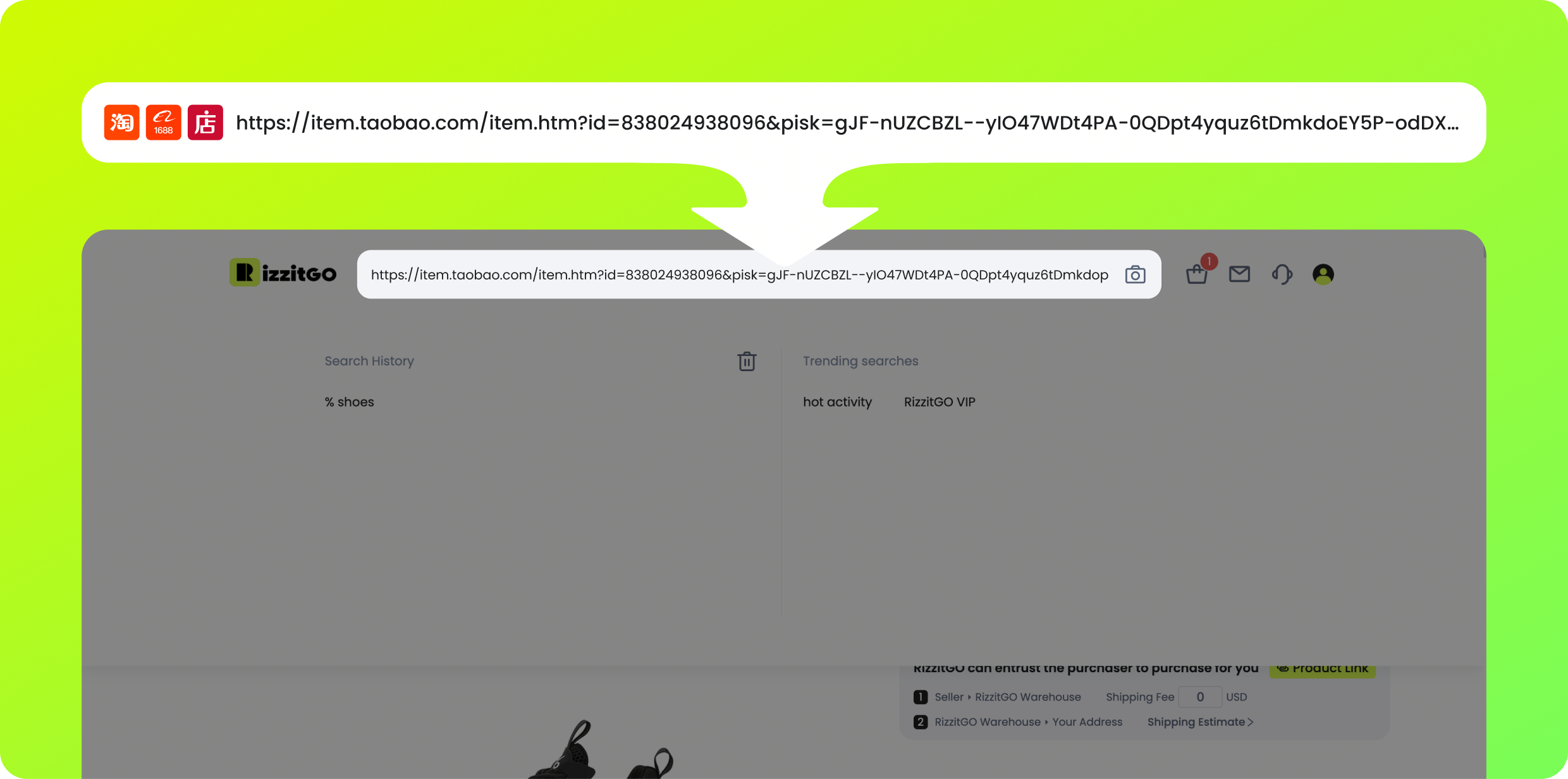 Step 1: paste a marketplace product link into search